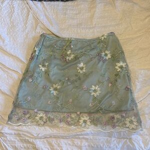 SHEIN Floral Embroidered Pencil Skirt in Green and Purple